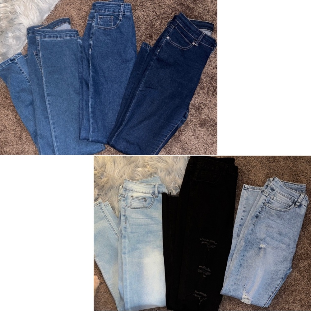High Waisted Skinny Jeans - Blue, Black, Light Blue